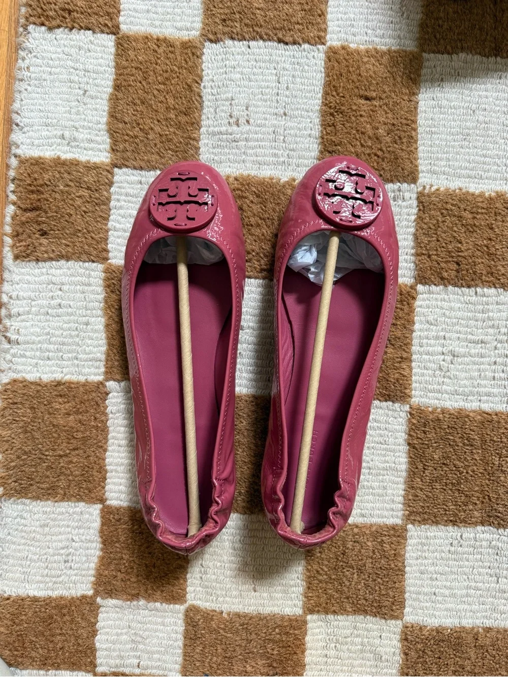 Tory Burch Patent Leather Minnie Travel Ballet Flats.